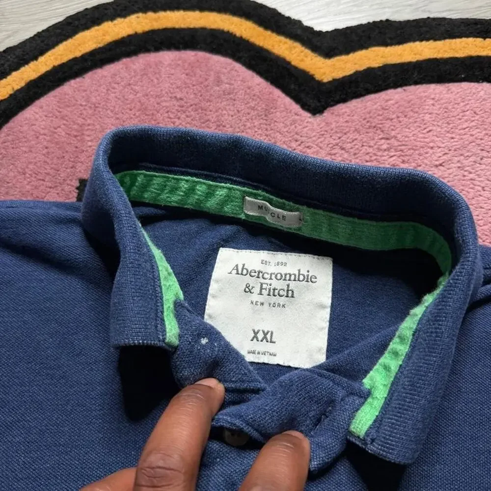 Abercrombie & Fitch Embroidered Logo Muscle Polo Shirt Size 2XL Blue